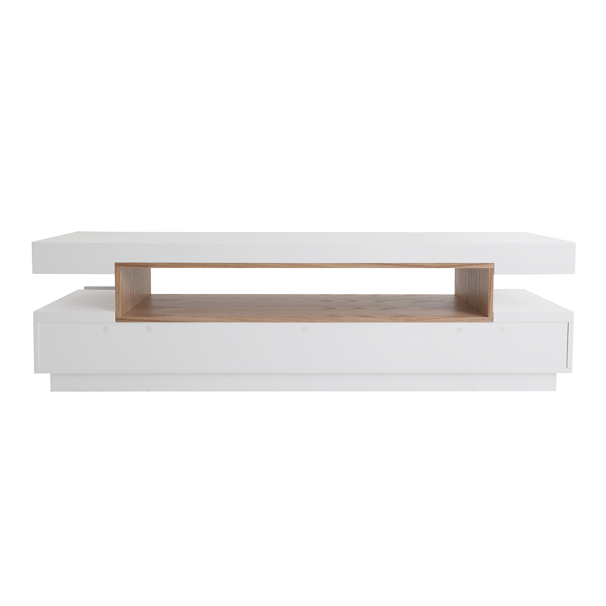 Meuble TV design blanc laqué brillant et bois L200 cm LIVO blanc, MILIBOO