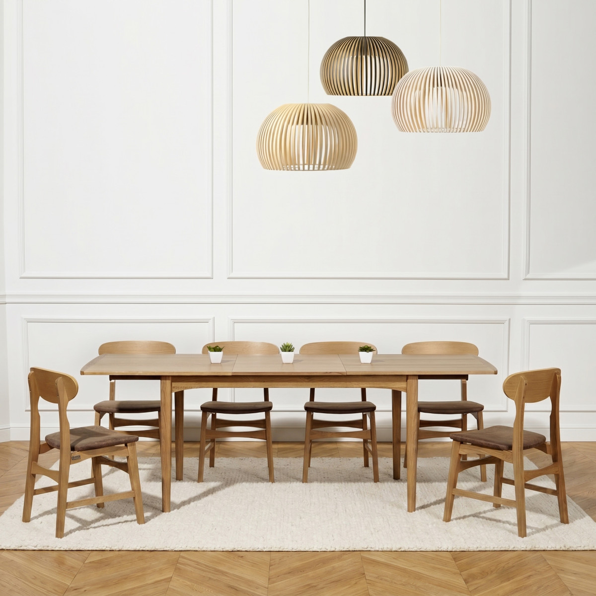 Table rectangulaire en chêne 1 rallonge 6/8 couverts DALHIA beige, ROBIN DES BOIS