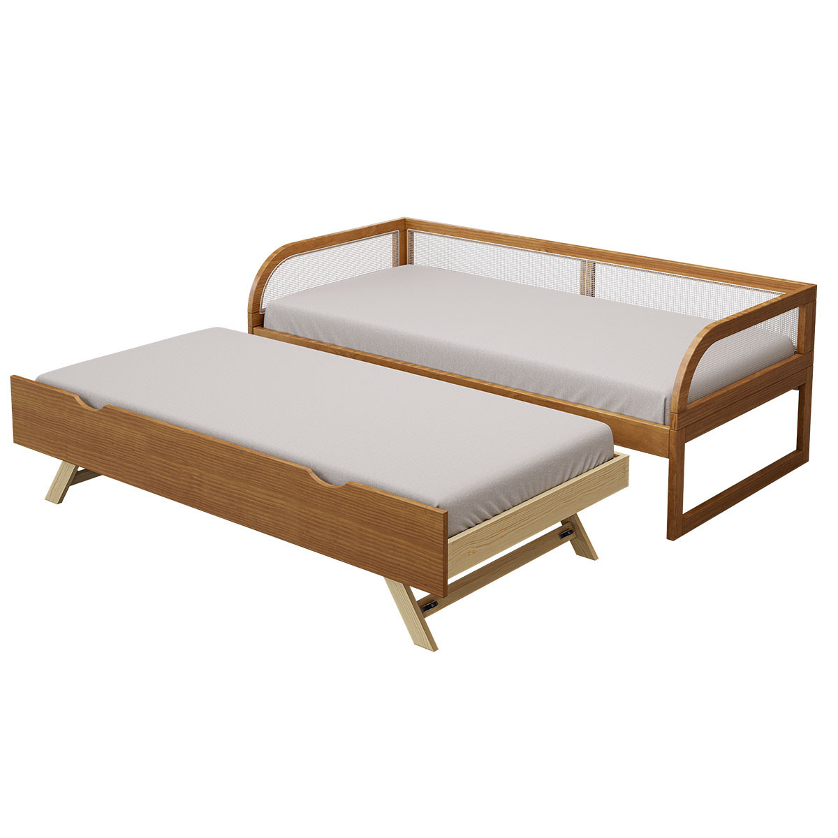 Pack lit enfant gigogne avec matelas Bois massif LAYA noisette, AKITEN RETAIL