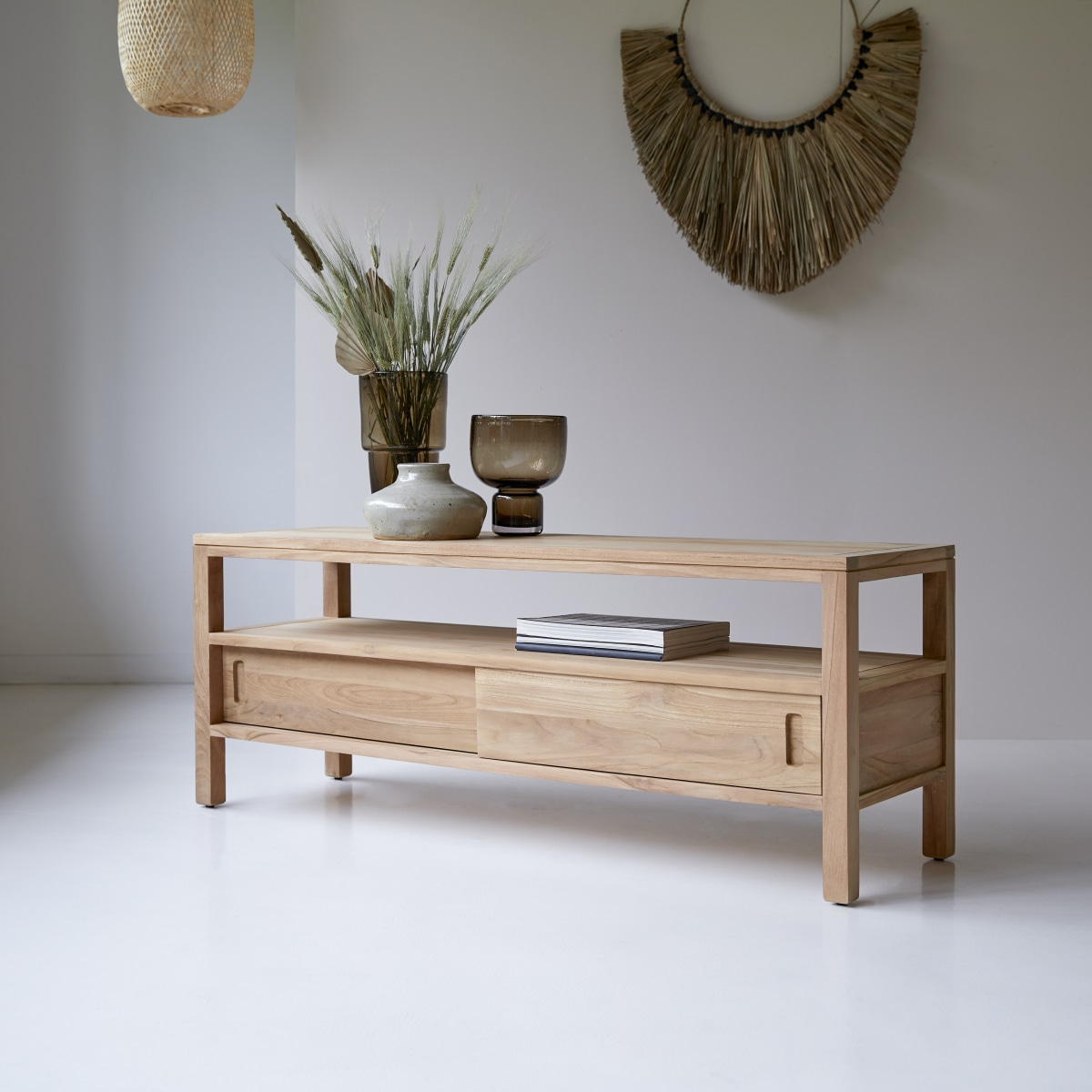 Meuble Hi-FI, TV en Teck massif, ANTON naturel, TIKAMOON