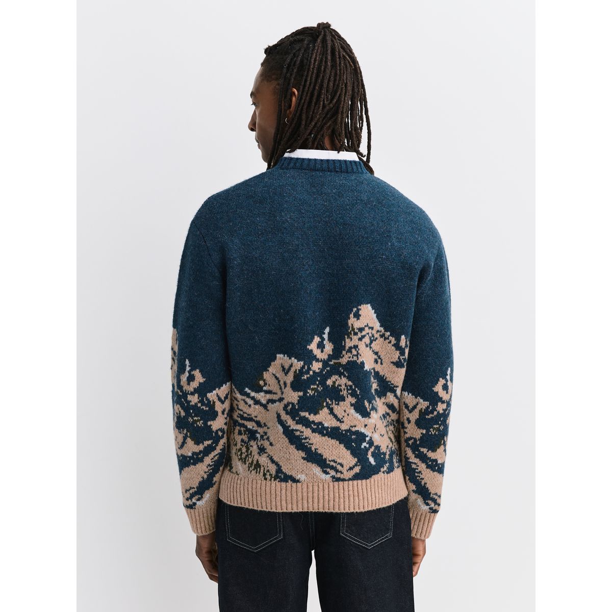 Pull ras du cou en mailleà motif montagnes bleu marine, NEXT