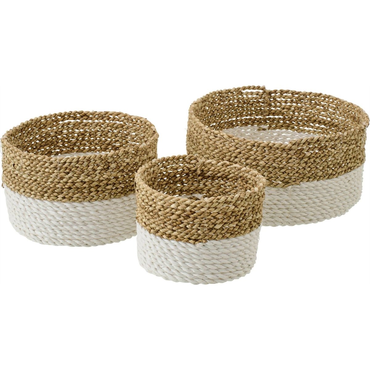 Paniers en jonc de mer, Lot de 3 naturel et blanc, RECOLLECTION