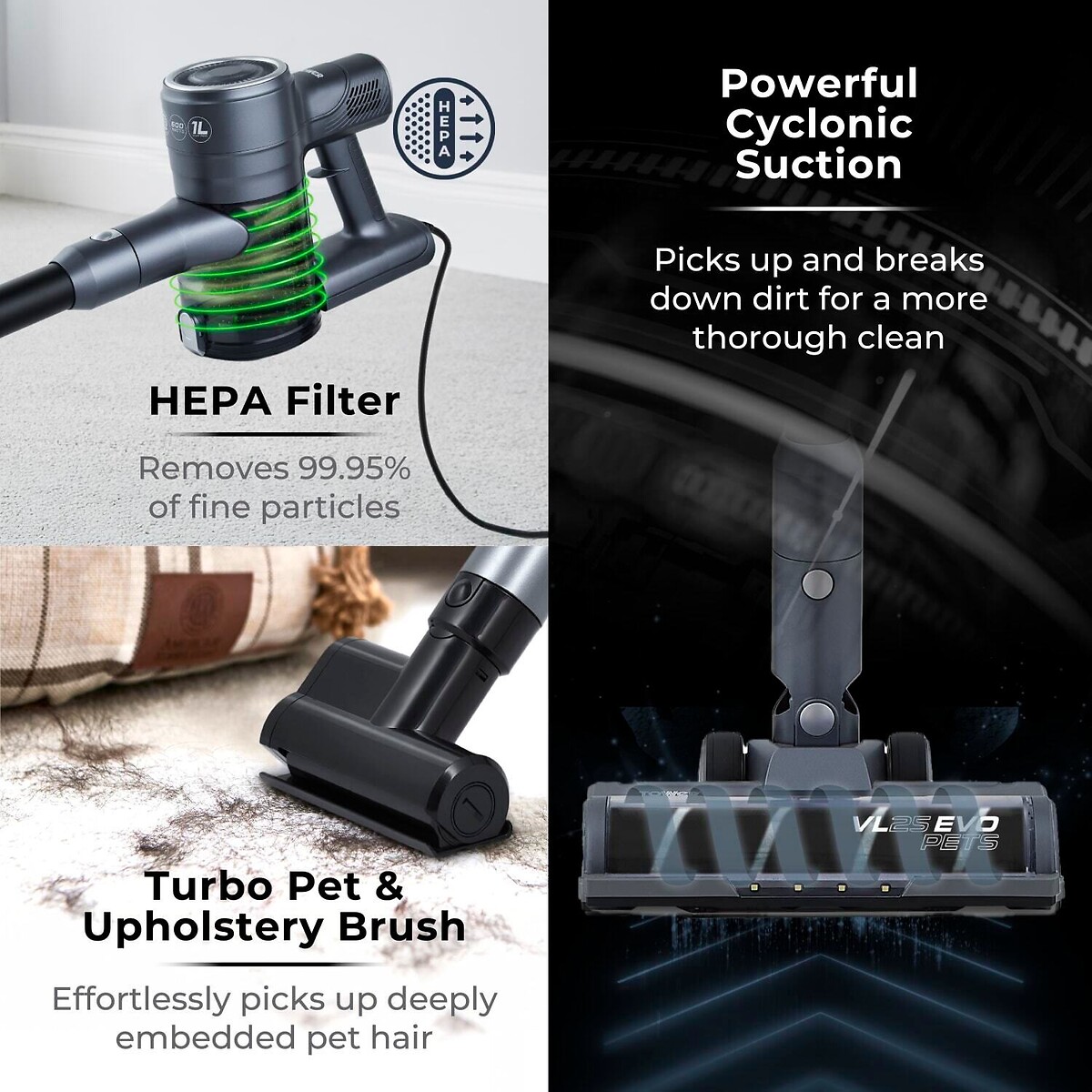 VL25 Evo Pets Corded Vacuum Cleaner - T513007 black, TOWER