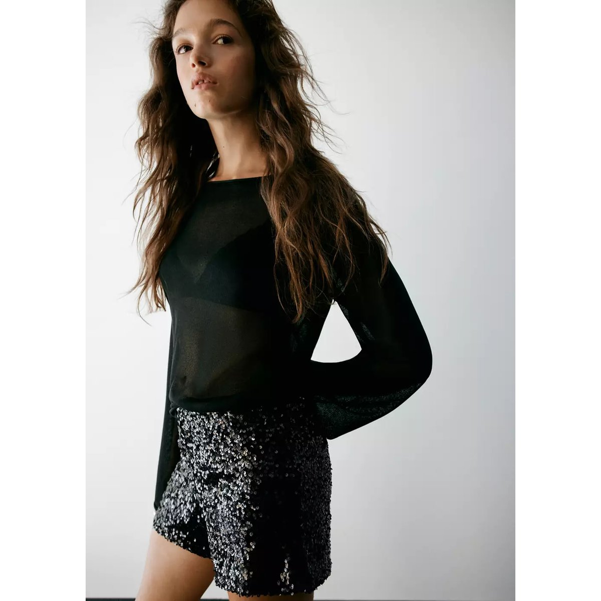 Short sequins noir, MANGO TEEN