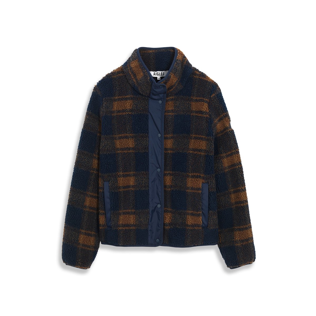 Polaire sherpa jacquard à carreaux doublure nylon bleu marine, AIGLE