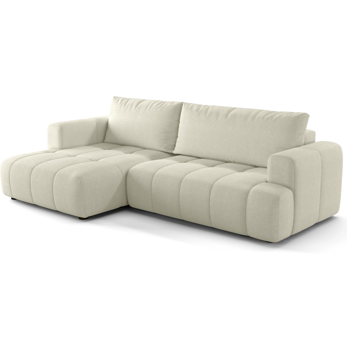 Canapé d'angle à gauche convertible 4 places en tissu chenille - ouverture rapide - KARL beige, HOMIFAB
