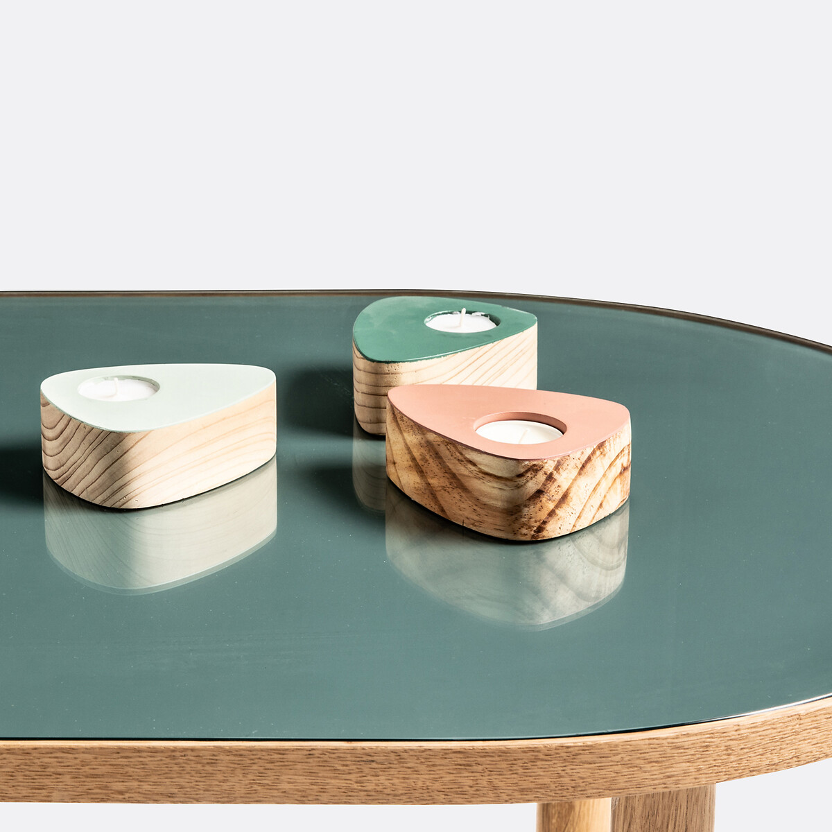 Table basse chêne, plaqué et verre, Evergreen vert eucalyptus, LA REDOUTE INTERIEURS