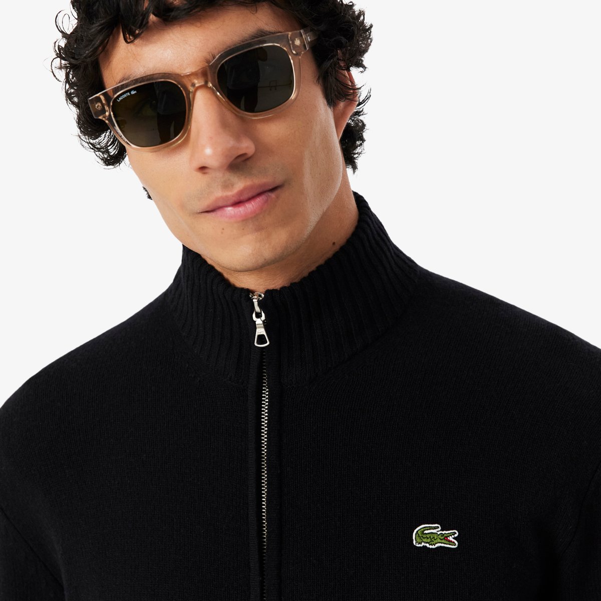 Pull zippé laine noir-031, LACOSTE