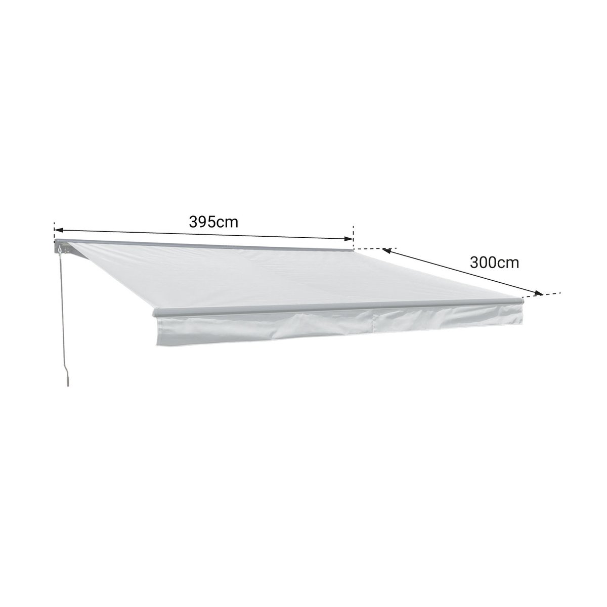 Store banne, semi-coffre, 3,95x3m, SAULE blanc, gris, blanc, HAPPY GARDEN