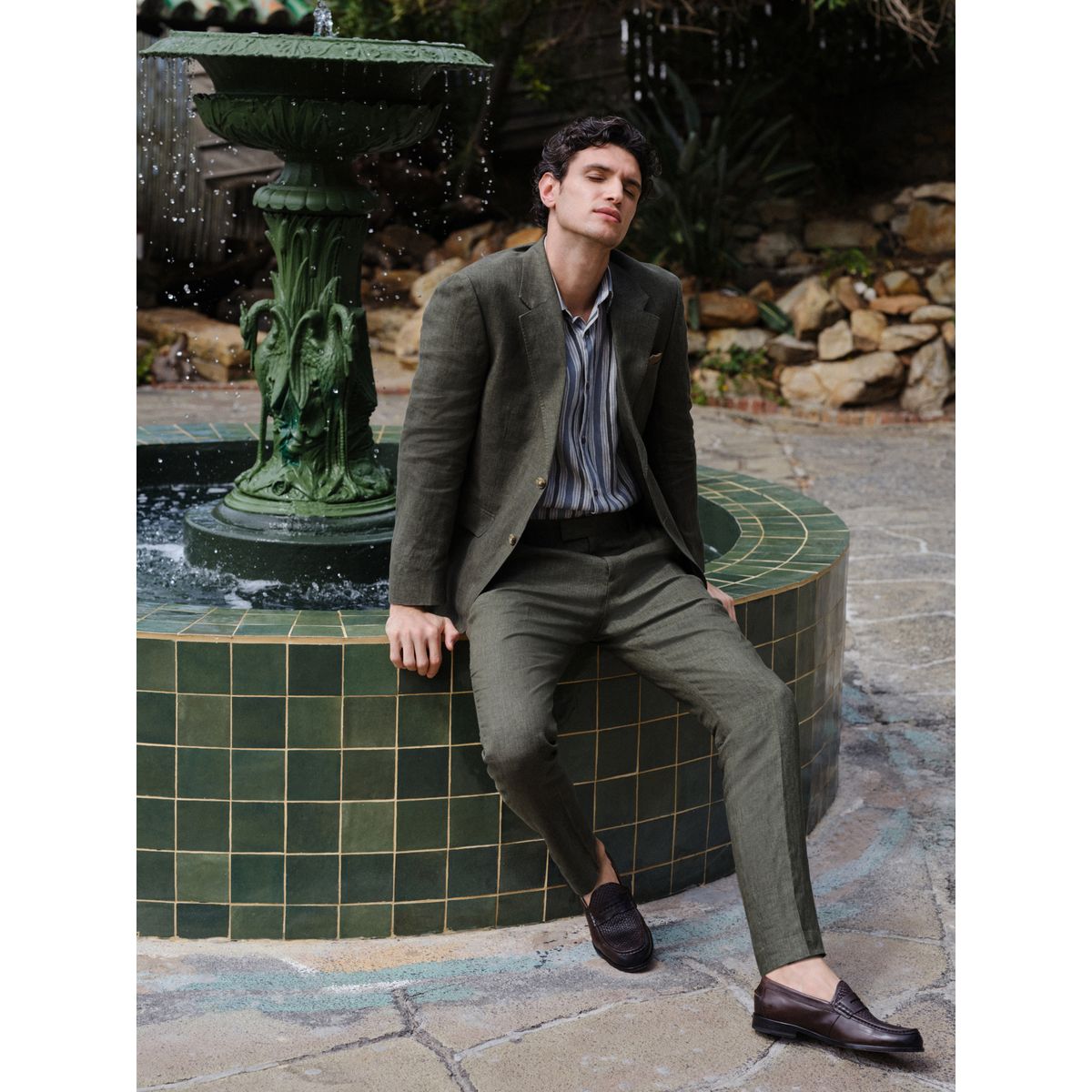 Veste de costume slim en lin italien signature vert, NEXT