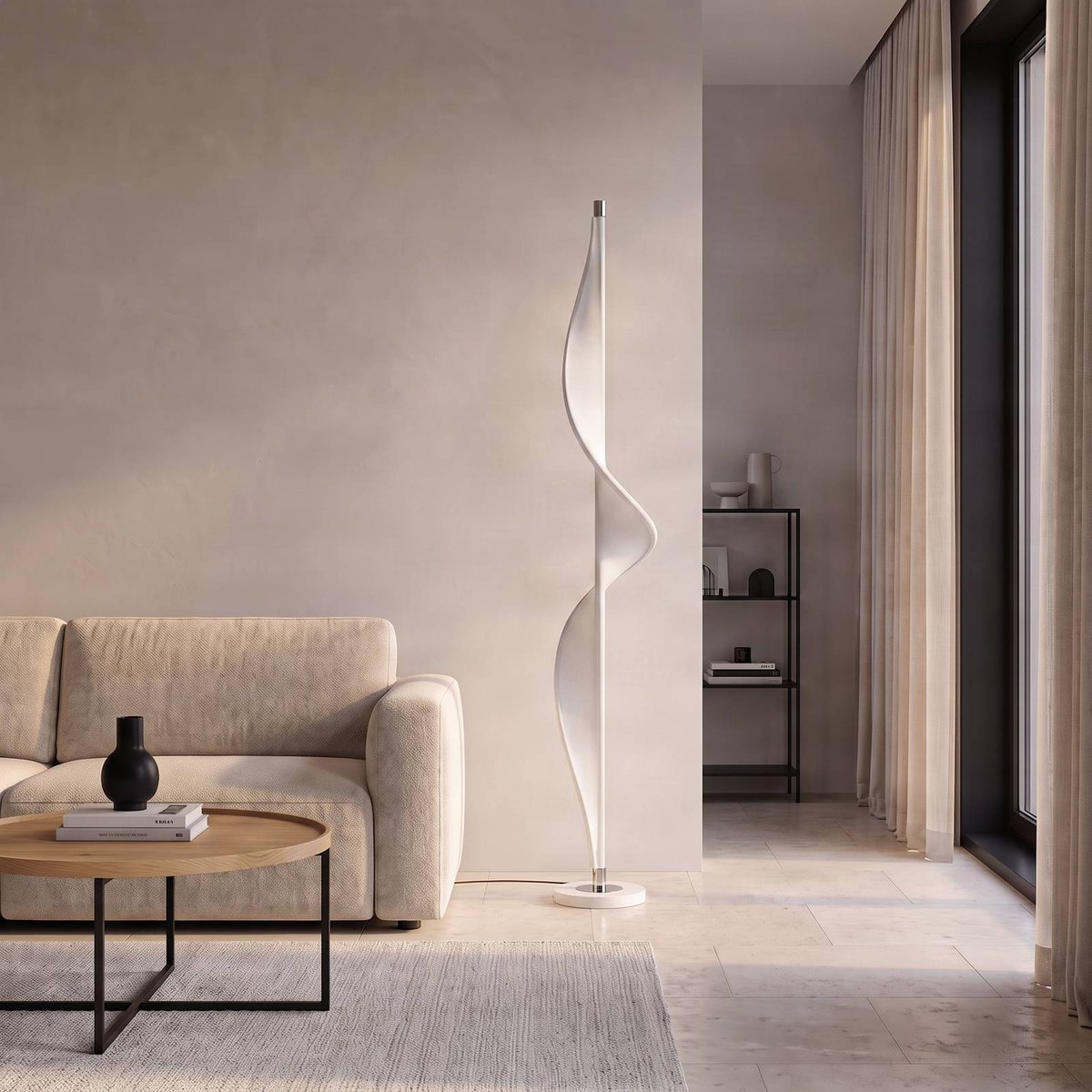 Lampadaire en textile moderneLED, Edano blanc, chrome, LUCANDE