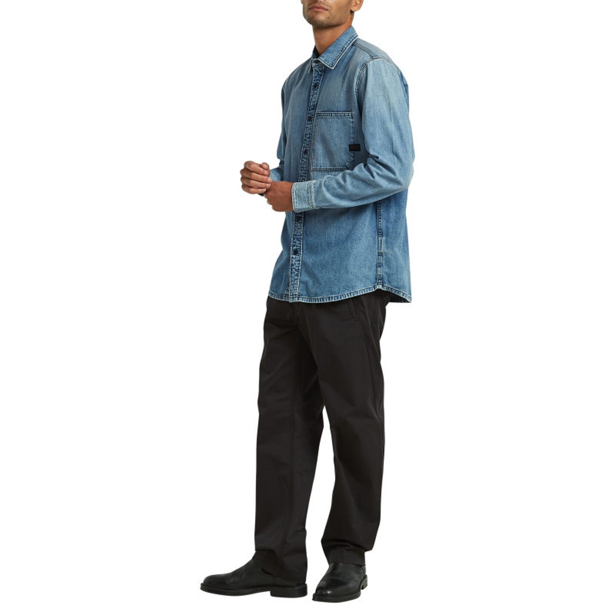 Chemise en jean en coton bleue unie avec une coupe droite et 1 poche bleu, G-Star RAW