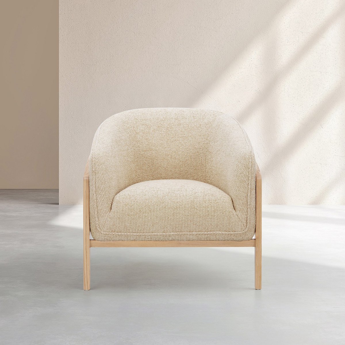 Fauteuil droit polyester CALUSO crème, HABITAT