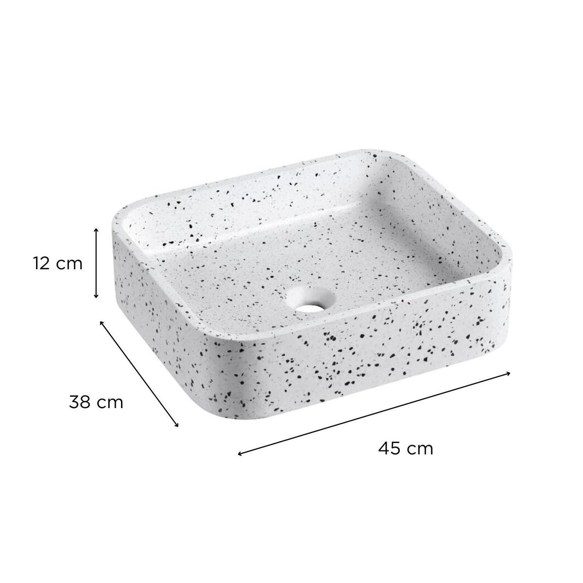 Vasque à poser rectangle en terrazzo blanc 45x38cm MILA blanc, MOB IN