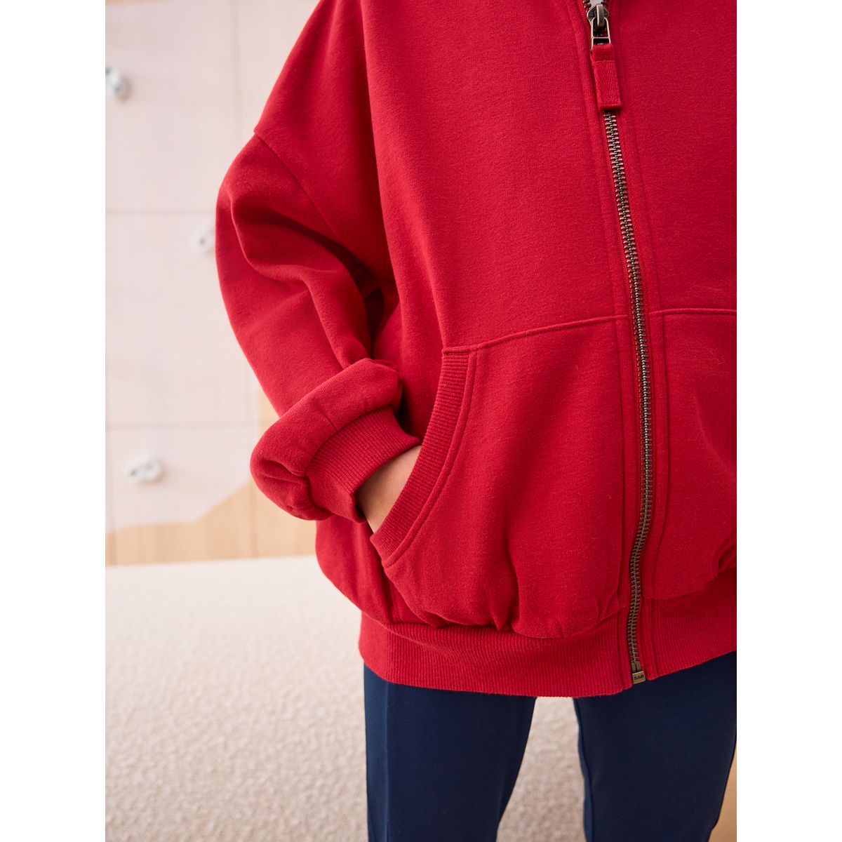 Sweat à capuche sport zippé rouge, NEXT