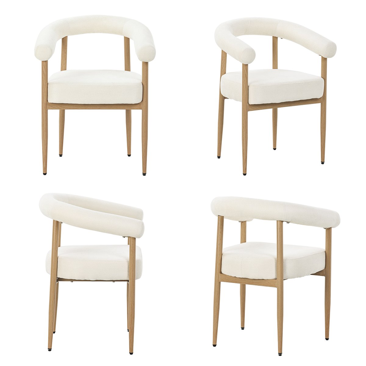 Lot de 4 fauteuils de salle à manger modernes en tissu chenille, HUGG blanc, MEUBLES COSY