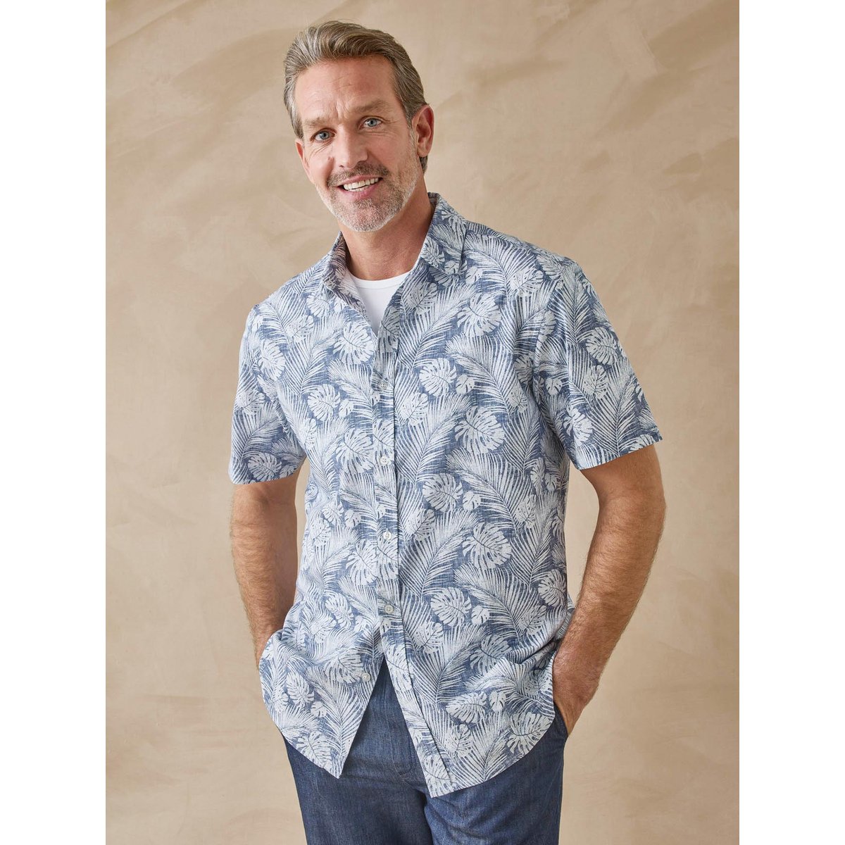 Chemise manches courtes en coton imprimé bleu, DAXON