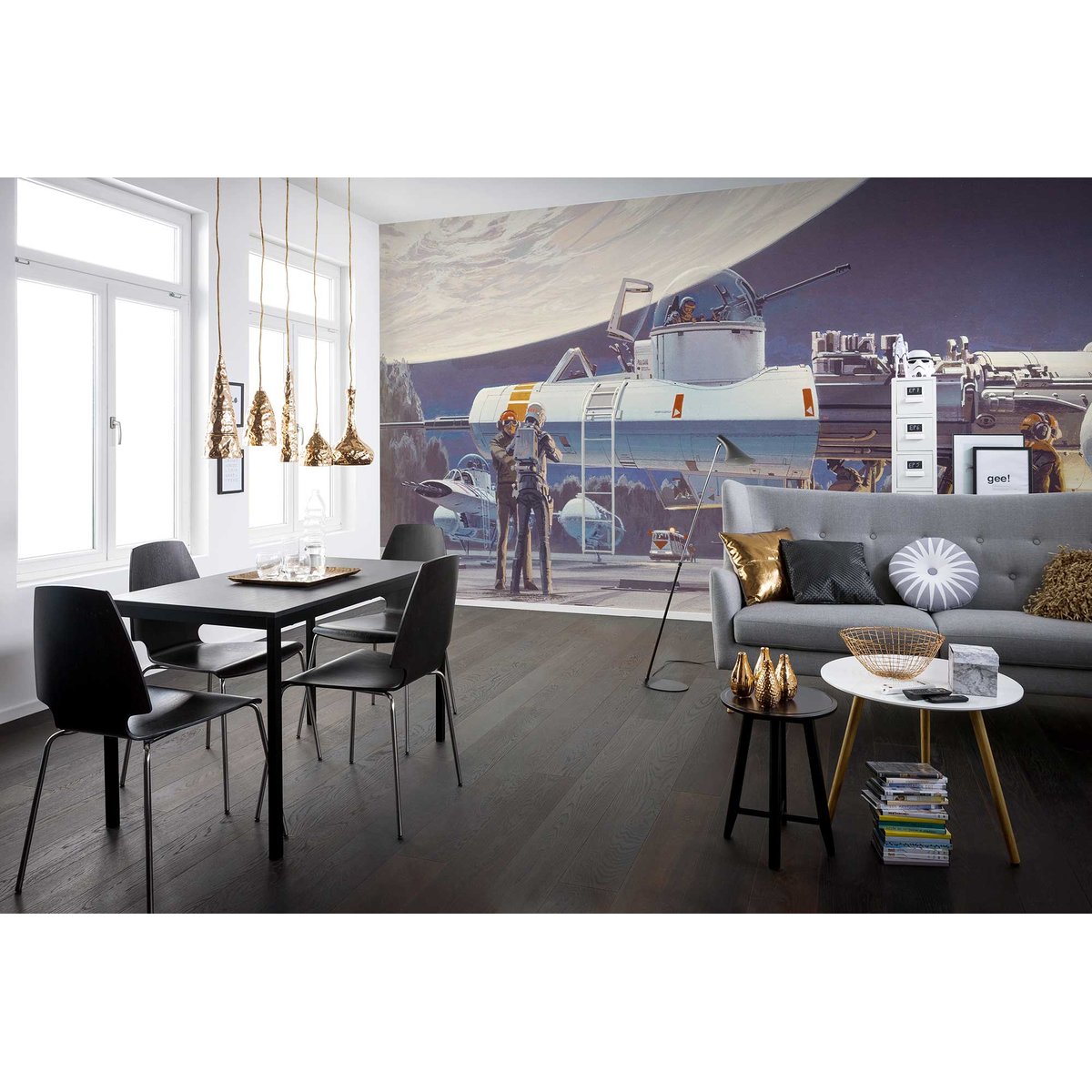 Papier peint Komar - Star Wars Classic RMQ Yavin Hangar - 500 x 250 cm bleu, HEXOA