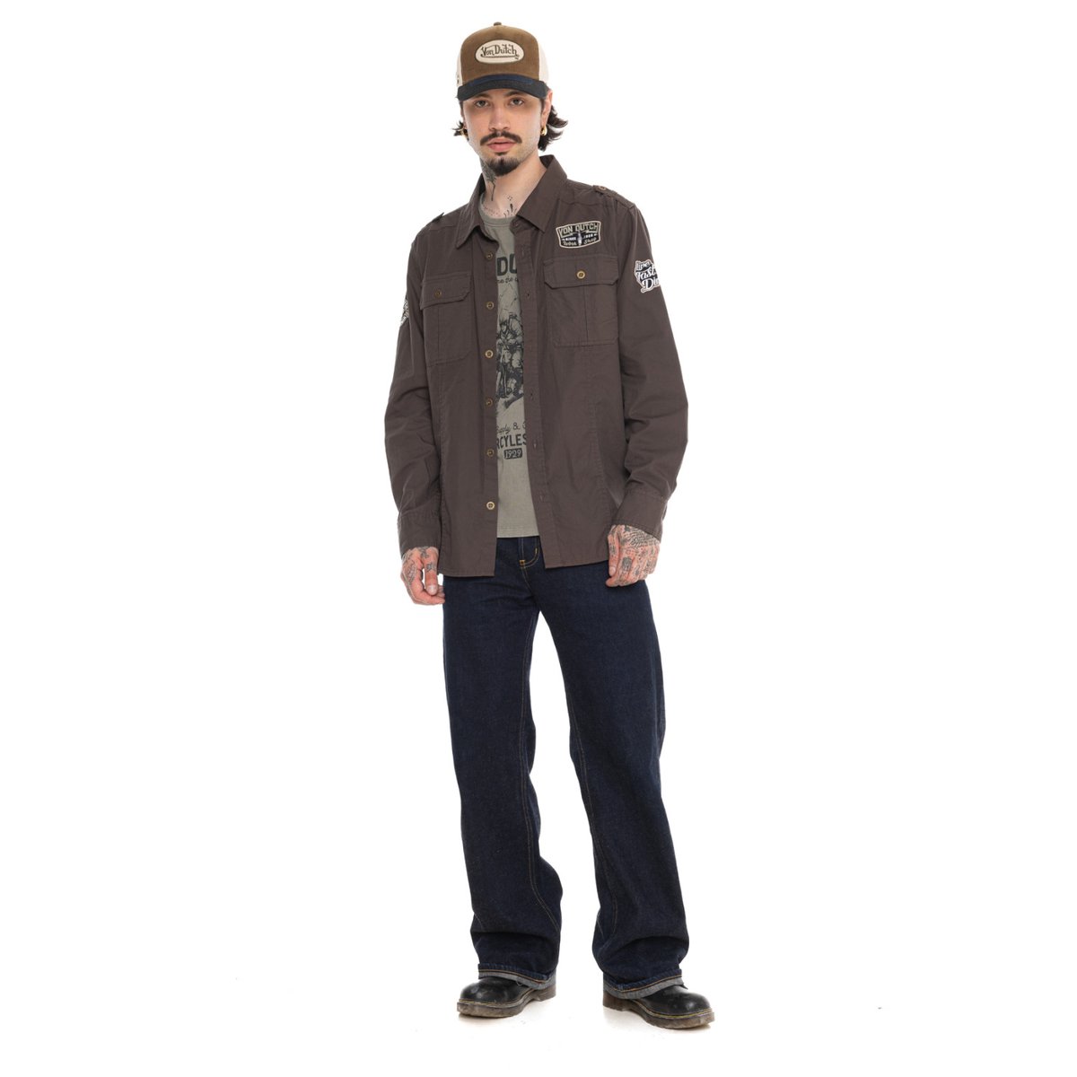 Chemise coton STOP marron, VON DUTCH