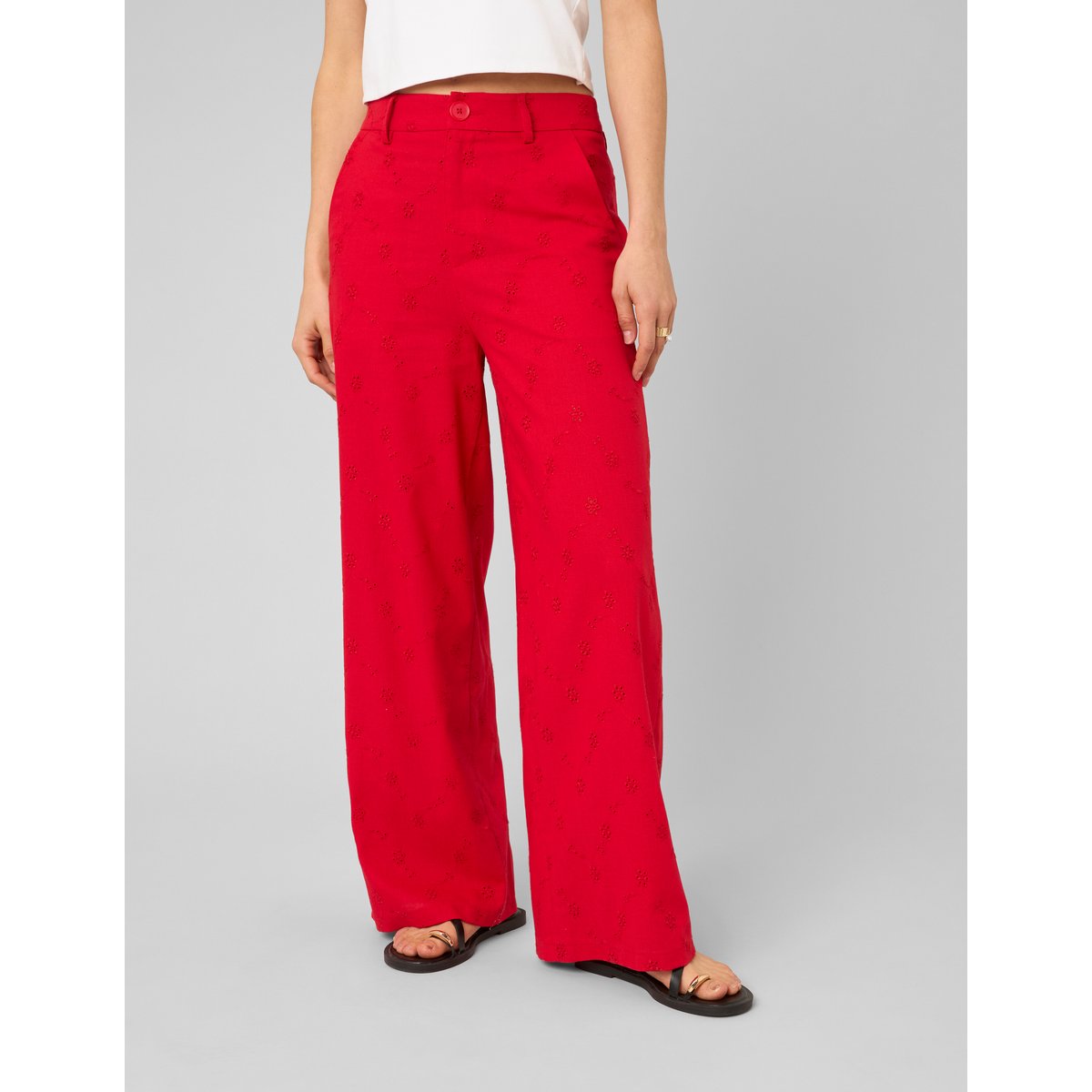Pantalon broderie anglaise rouge, BZB