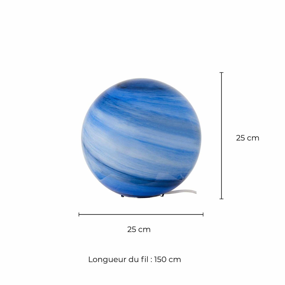 Lampe à poser en verre & métal, ASTROLIS GM bleu, C-CREATION
