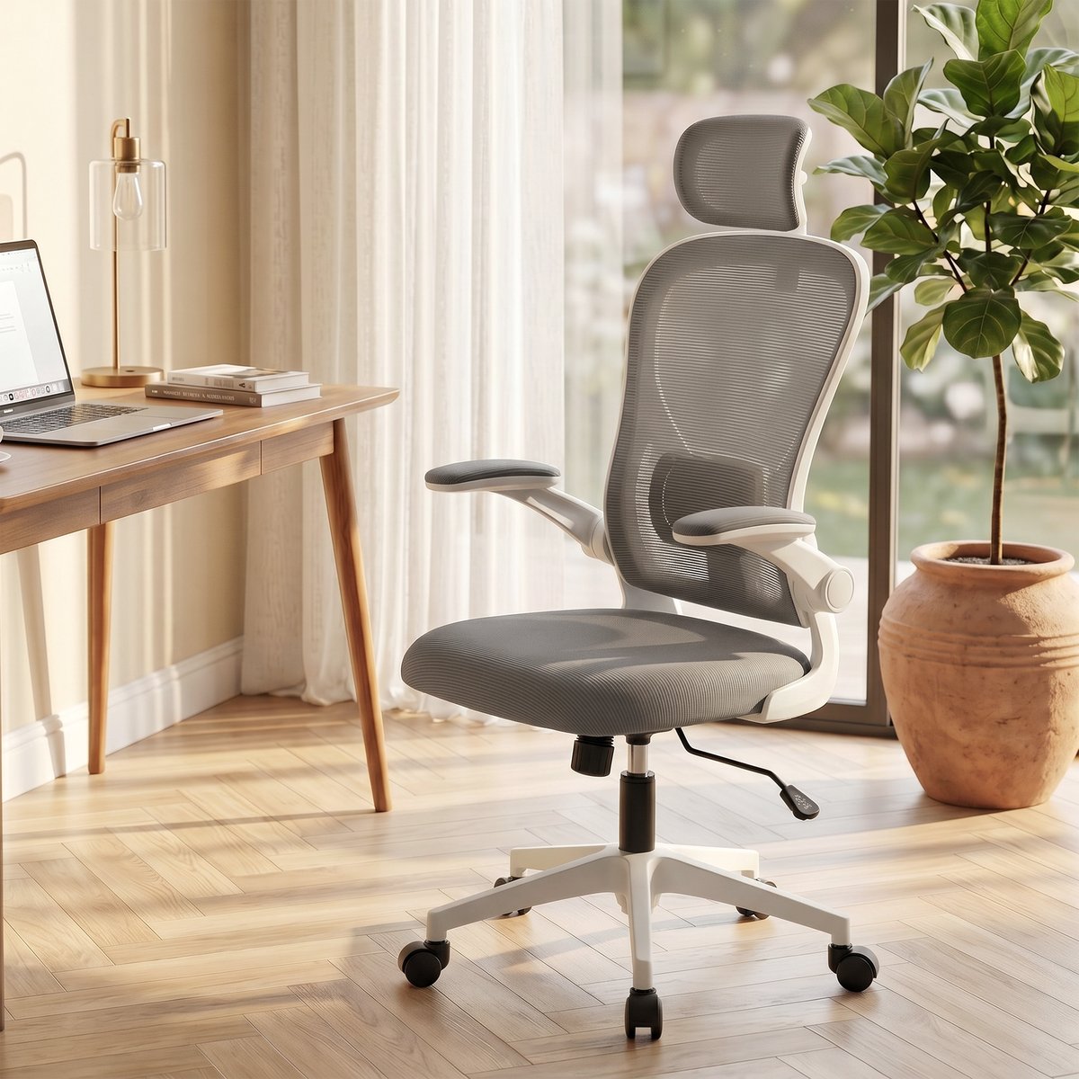 Chaise de bureau Maille Gris gris, HOMCOM