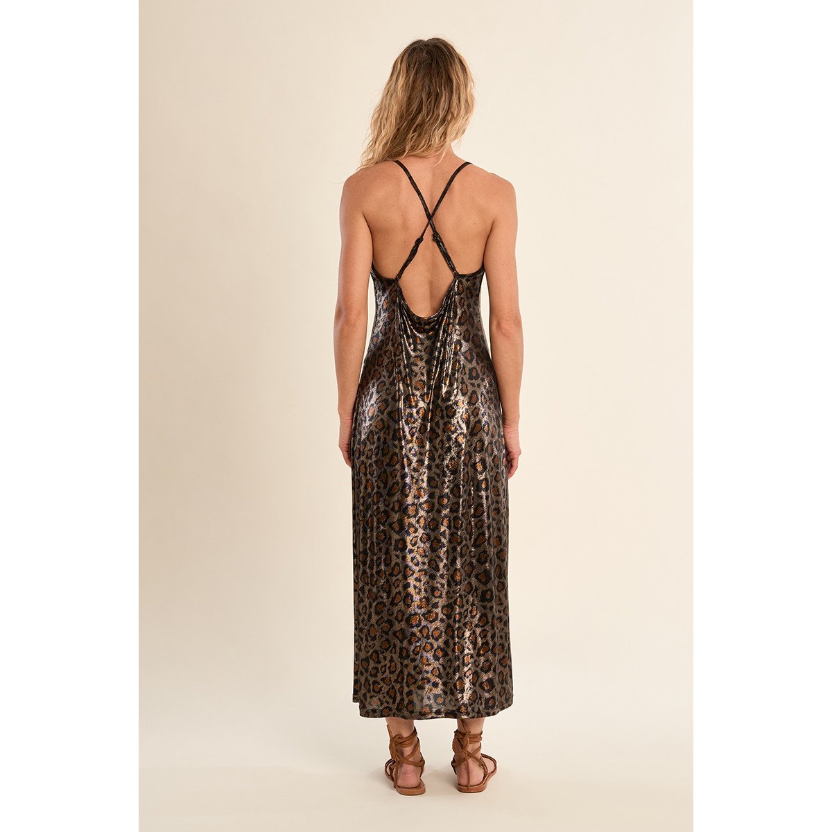 Longue robe de plage, imprimée léopard noir, MOLLY BRACKEN