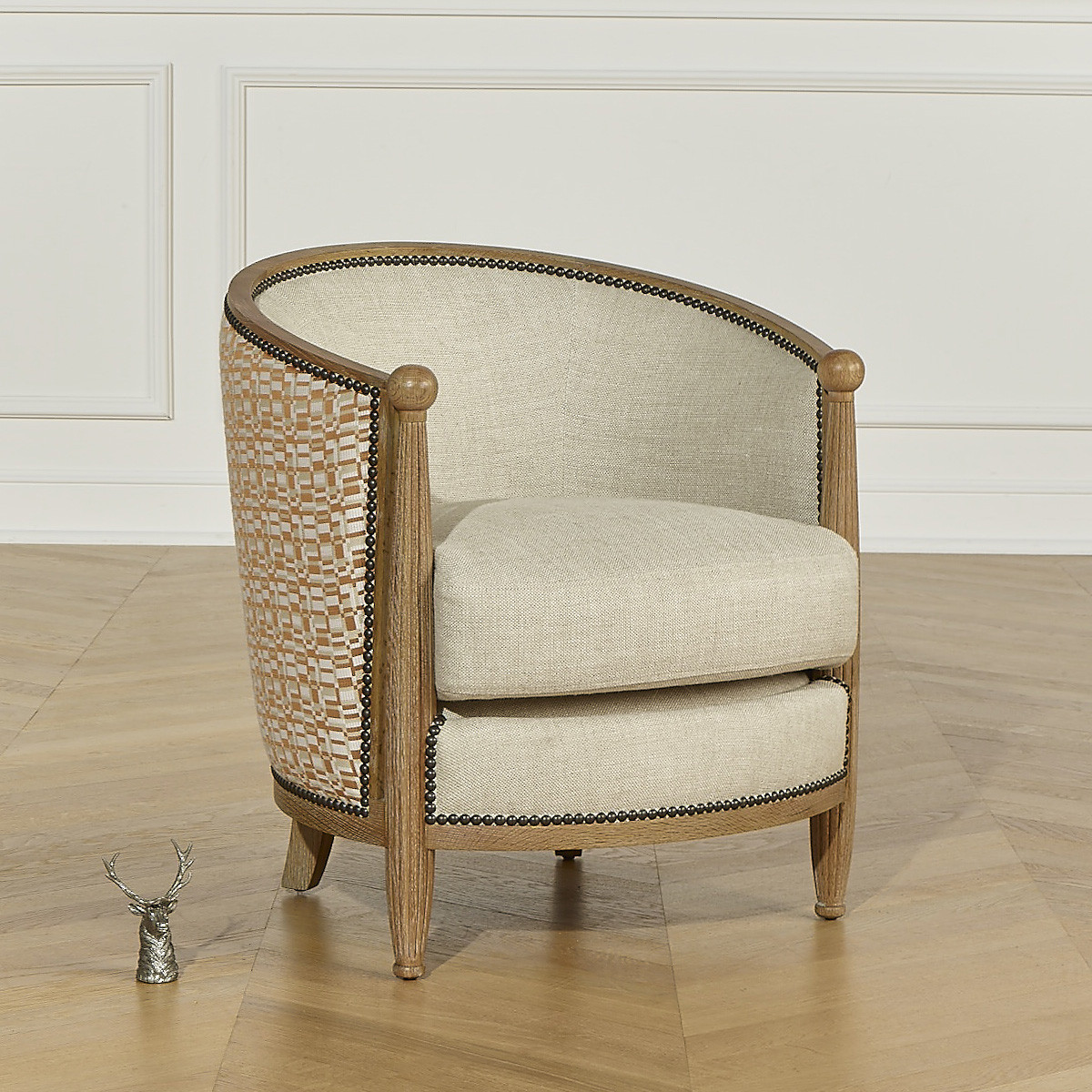 Fauteuil tonneau en chêne et lin CAROLE lin, ROBIN DES BOIS