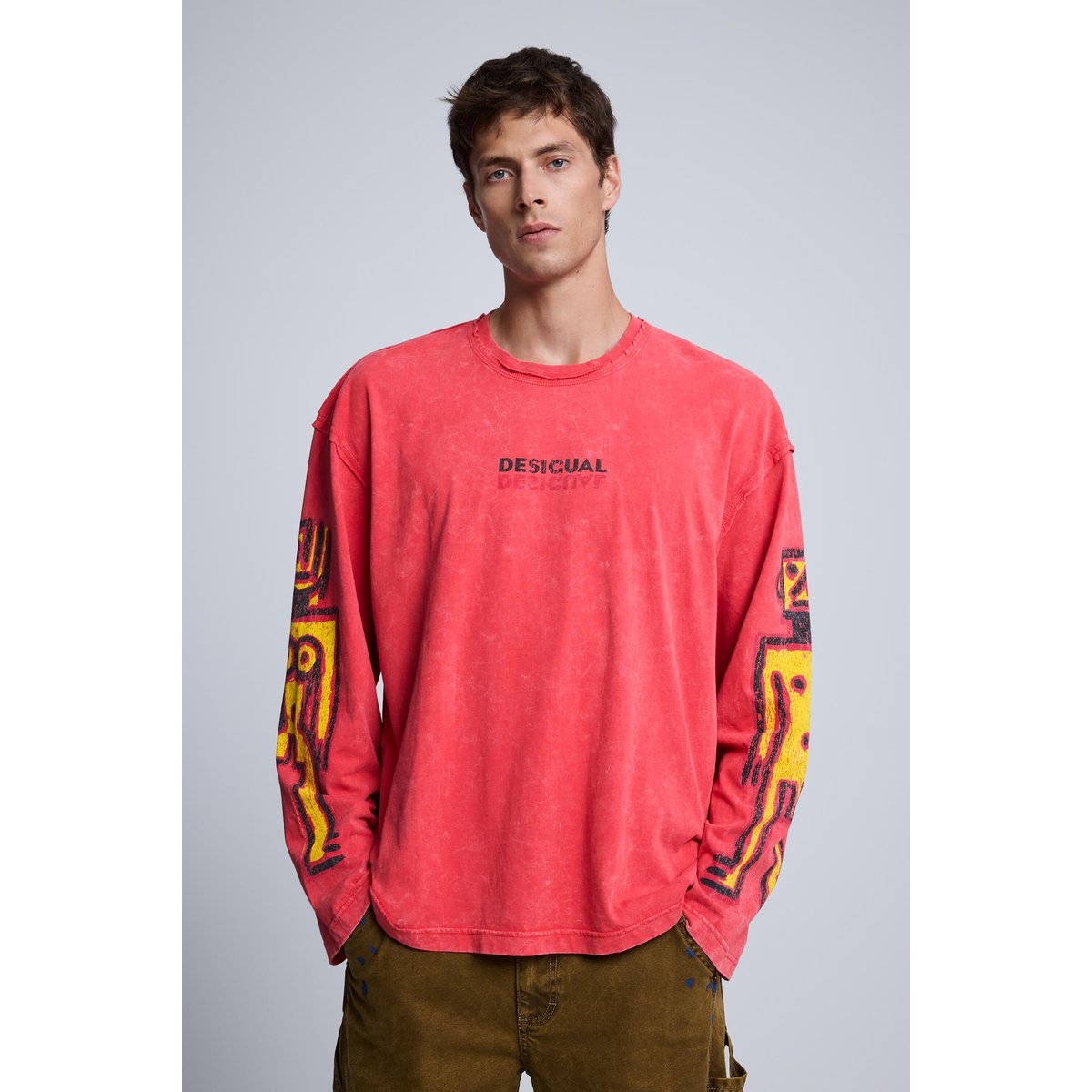 T-shirt à manches longues en coton rouge, DESIGUAL