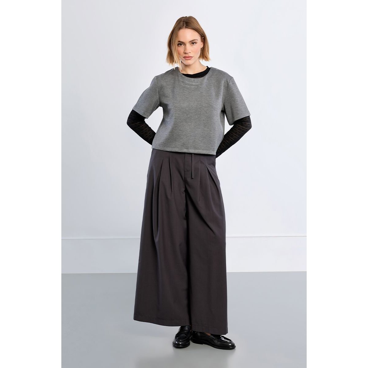 Pantalon baggy, à pinces gris, LILI SIDONIO