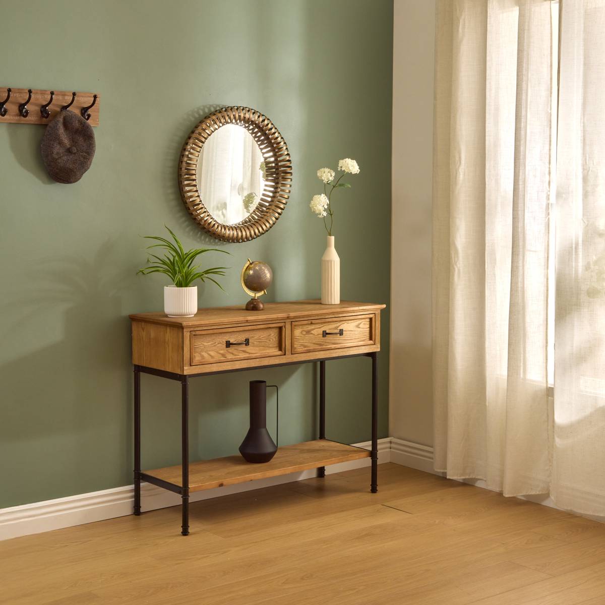Miroir rond en métal BARREL doré, ATMOSPHERA