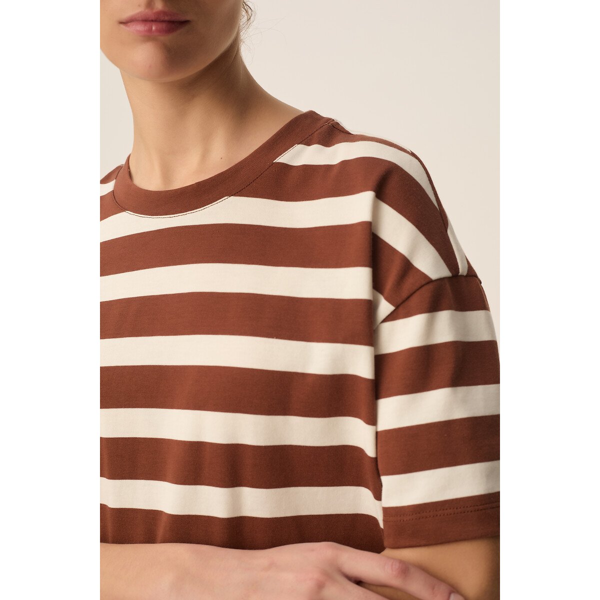 T-shirt rayé manches courtes, FILMA chocolat/blanc, DES PETITS HAUTS