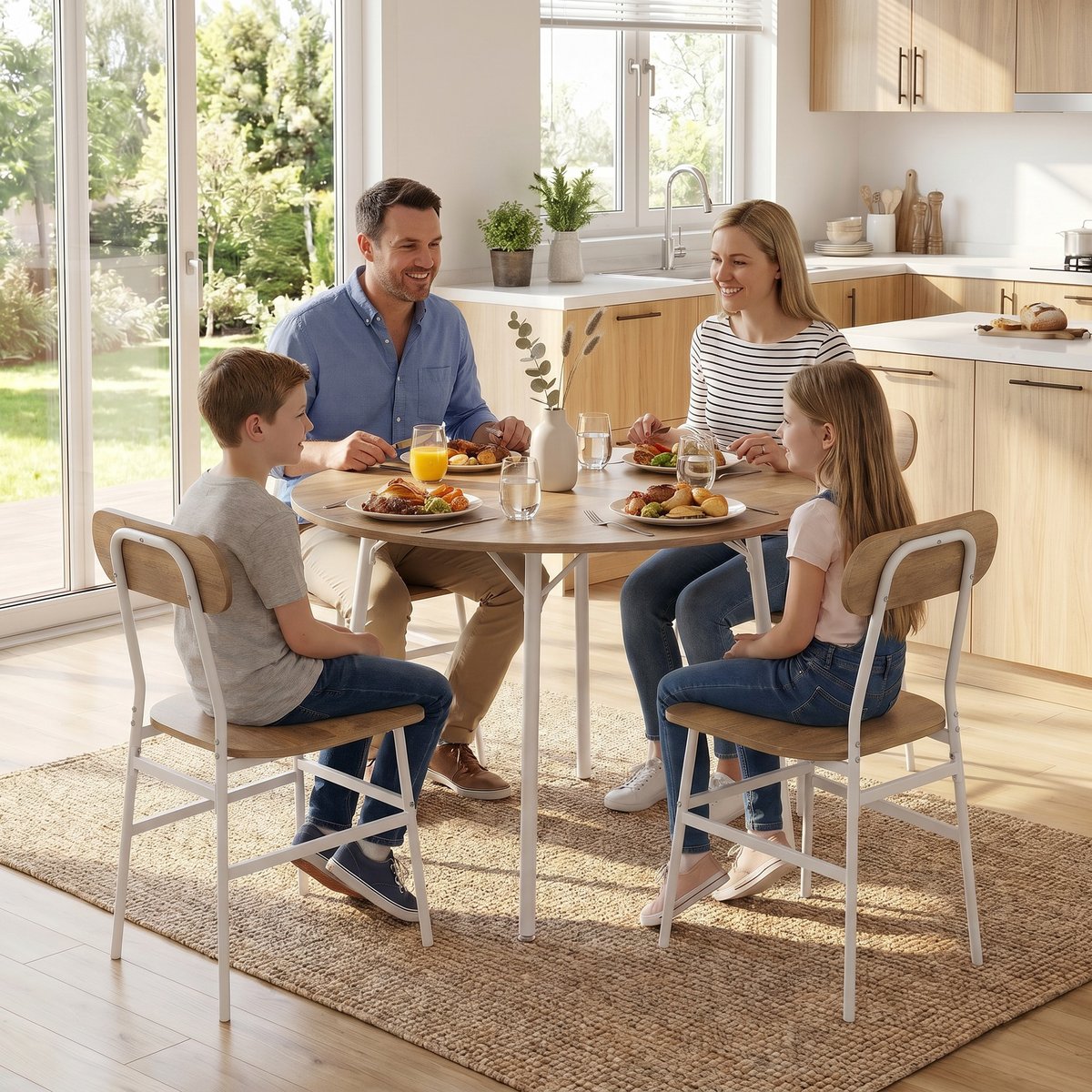 Ensemble de table à manger Panneau de bois naturel et blanc, HOMCOM