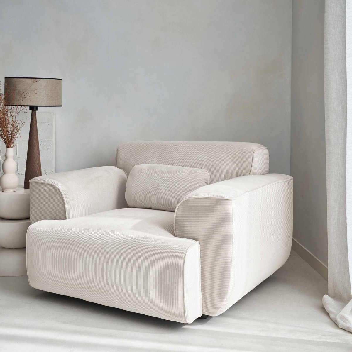 Fauteuil 1 place velours côtelé WALLAS gris foncé, SWEEEK
