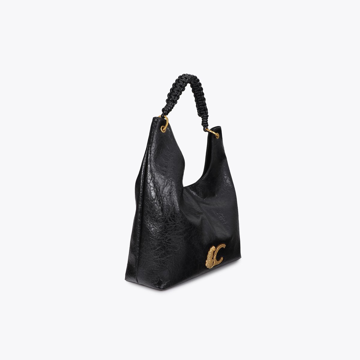 Sac à main tressé à logo métallique noir, LOLA CASADEMUNT