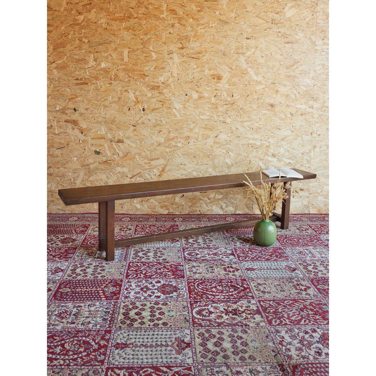 Banc de ferme en bois Antoine N°428 - Bon état bois foncé, DEBONGOUT