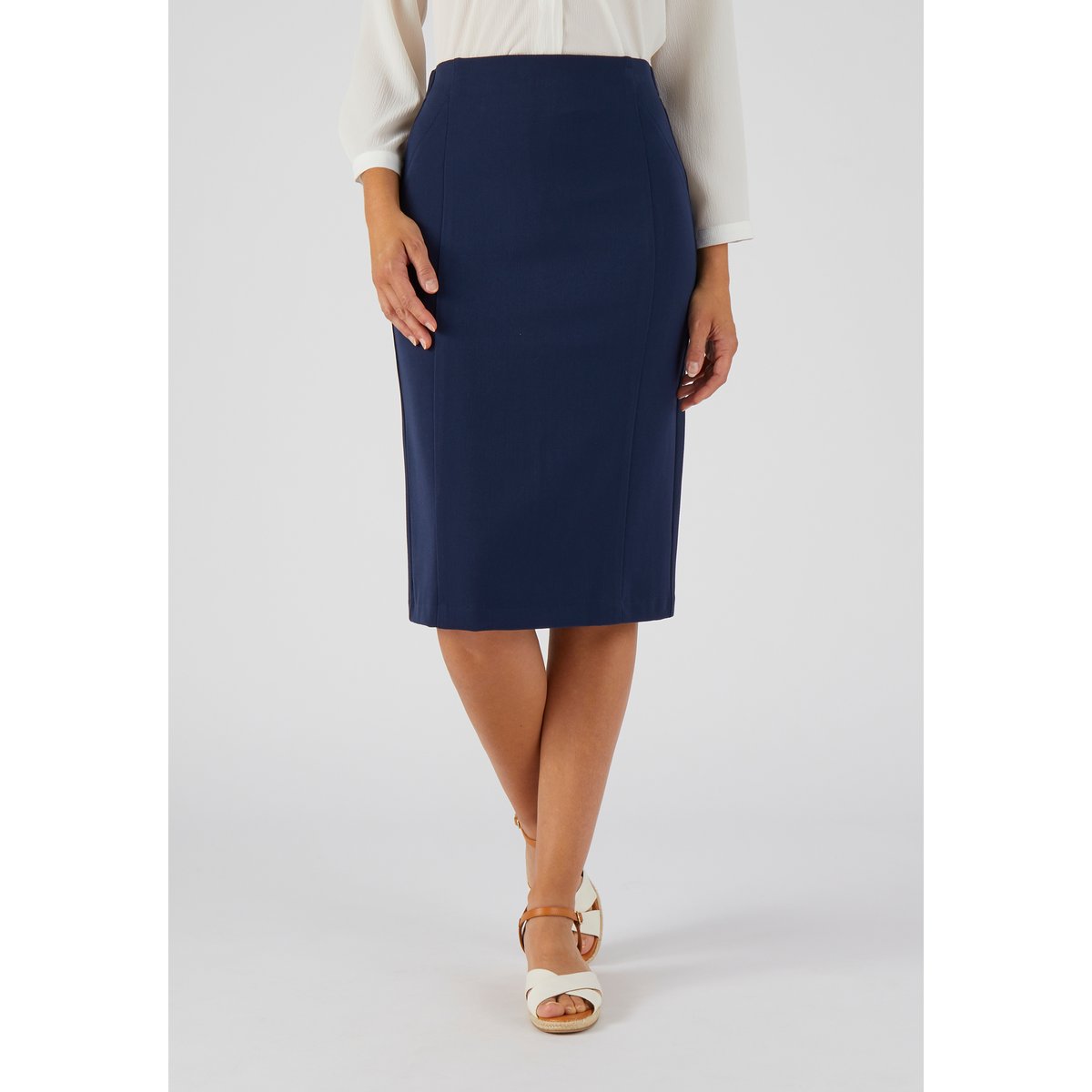 Jupe droite stretch bleu marine, DAMART