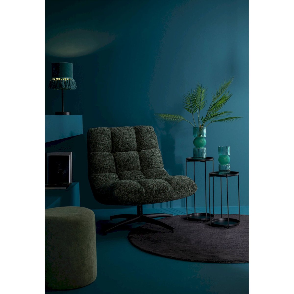 Pouf rond en tissu vert sauge, RECOLLECTION