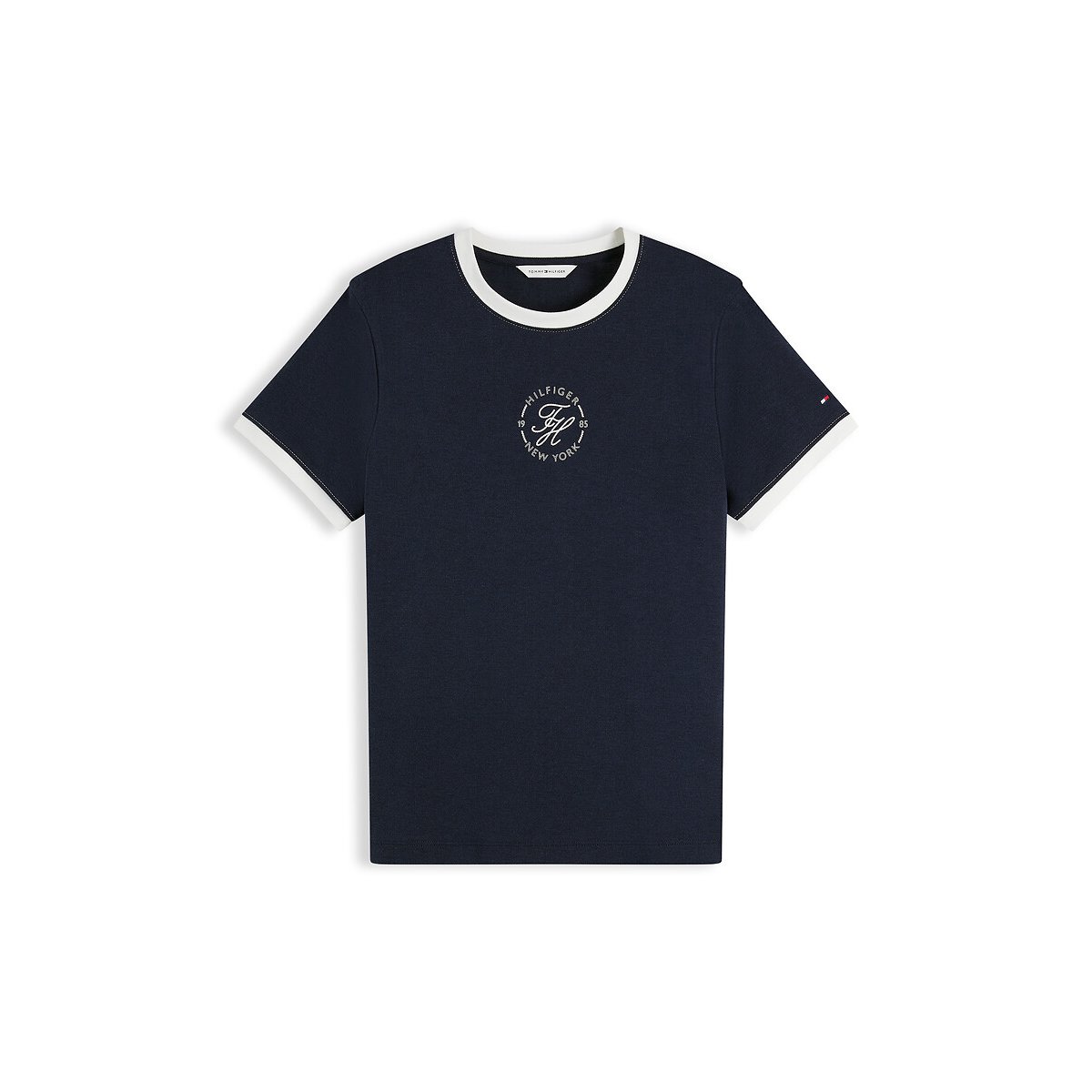 T-shirt col rond contrasté avec logo  marine, TOMMY HILFIGER
