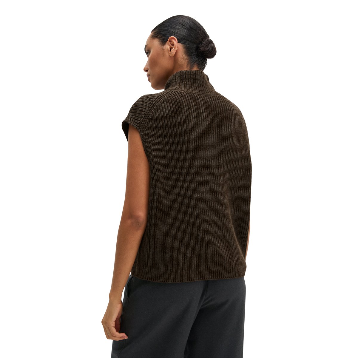 Pull sans manches au style décontracté en coton biologique marron, MARC O'POLO