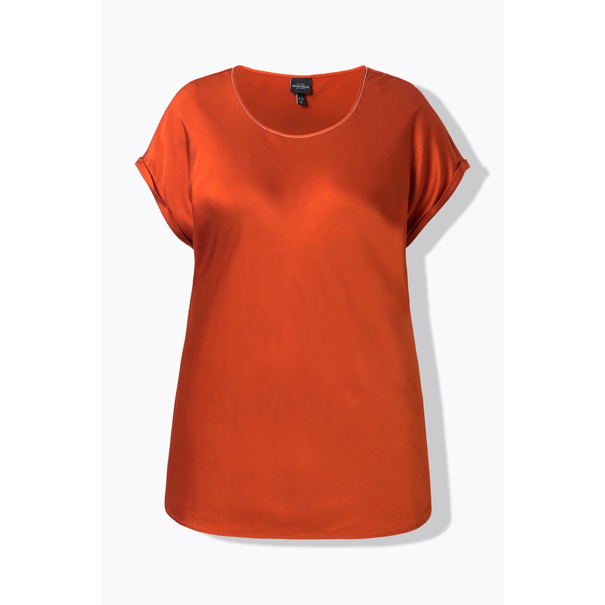 Blouse en satin. Col rond à couture terre cuite, ULLA POPKEN