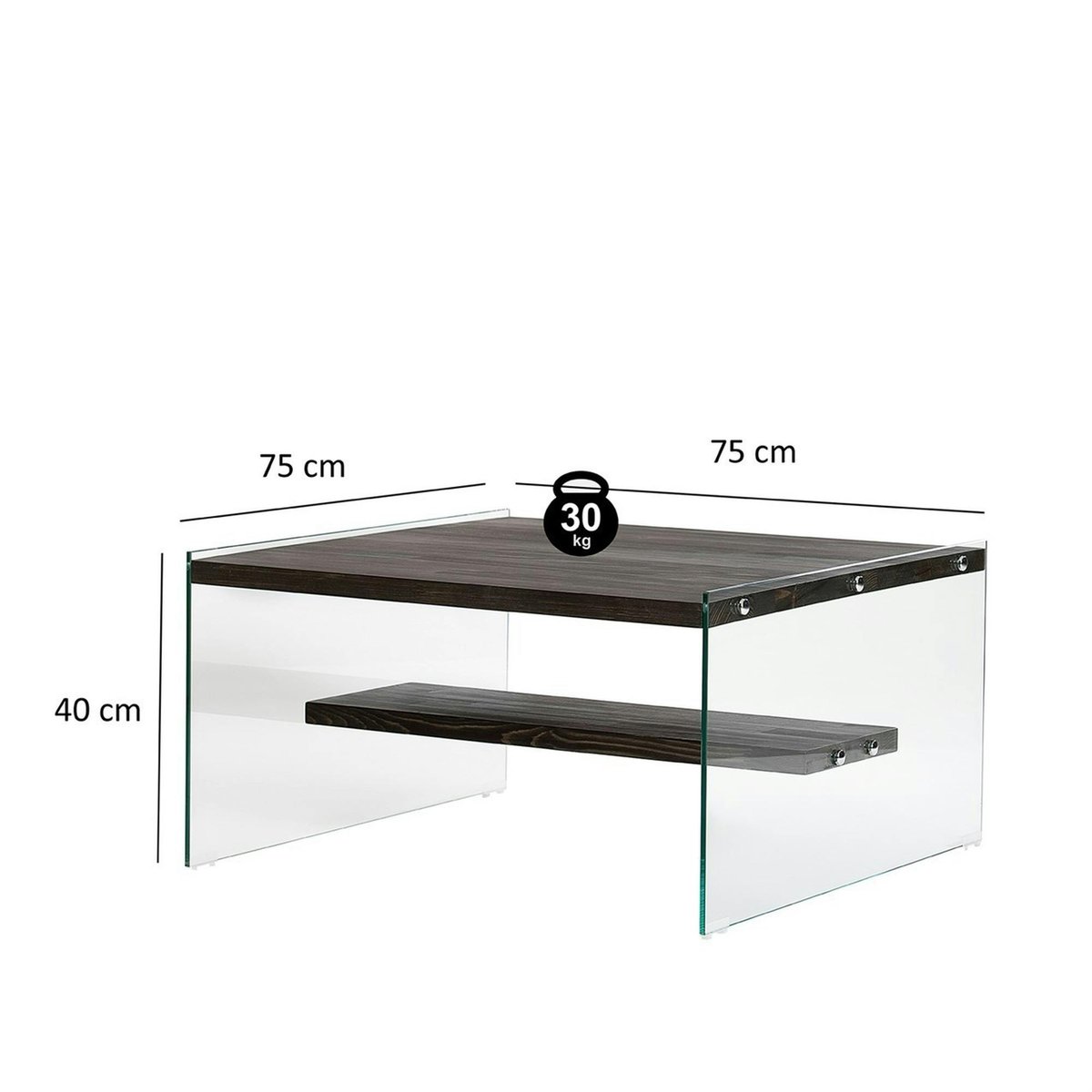 Table basse moderne en verre et bois LHASA gris, PIER IMPORT