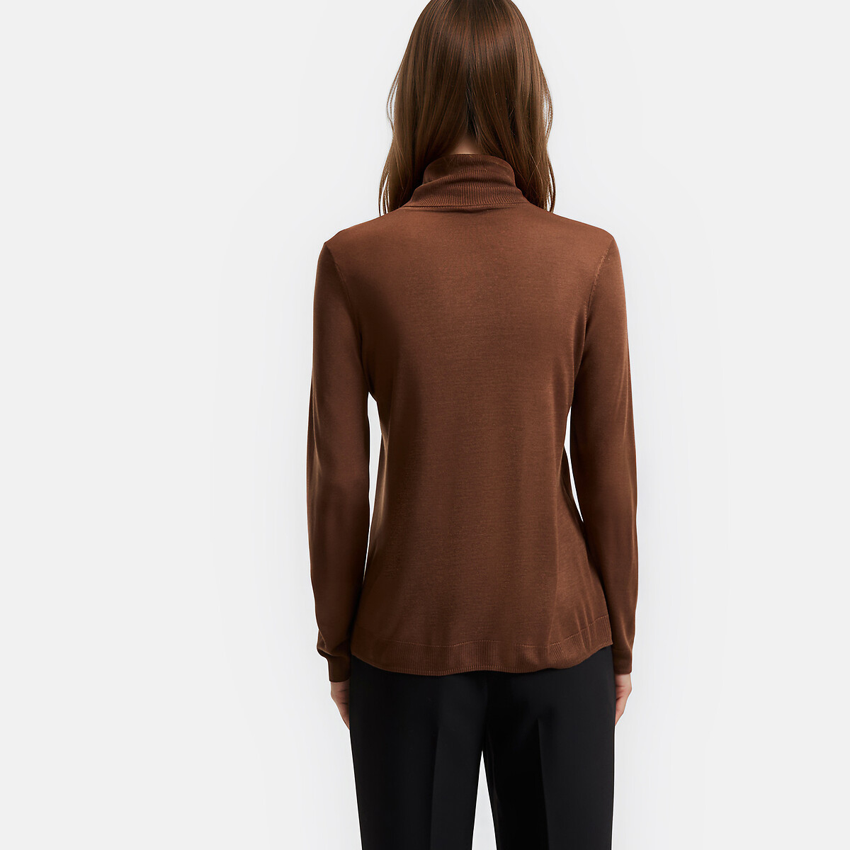Jersey con cuello vuelto de punto fino marrón, LA REDOUTE COLLECTIONS