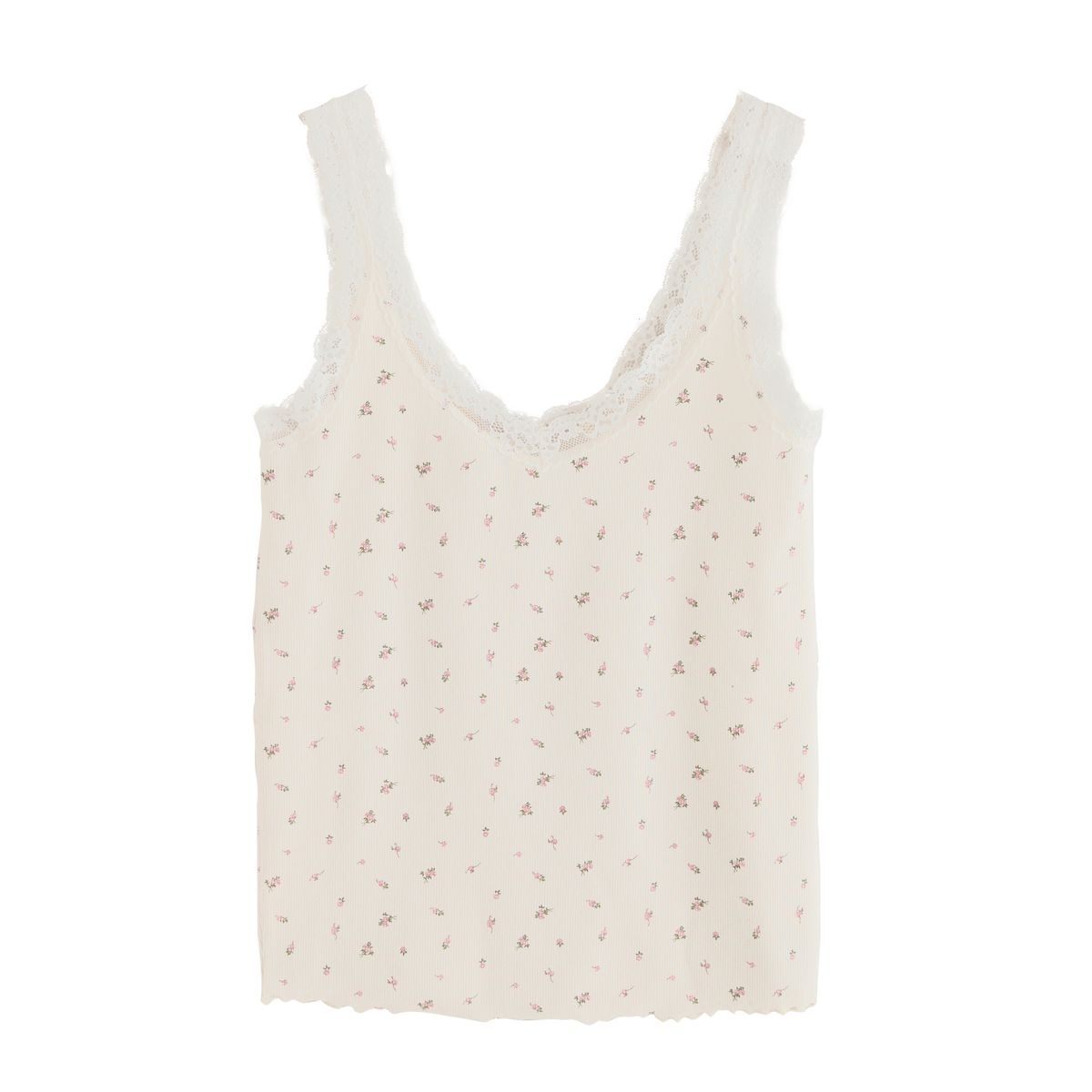 Pyjama short et caraco en dentelle coton rose/crème ditsy floral, NEXT