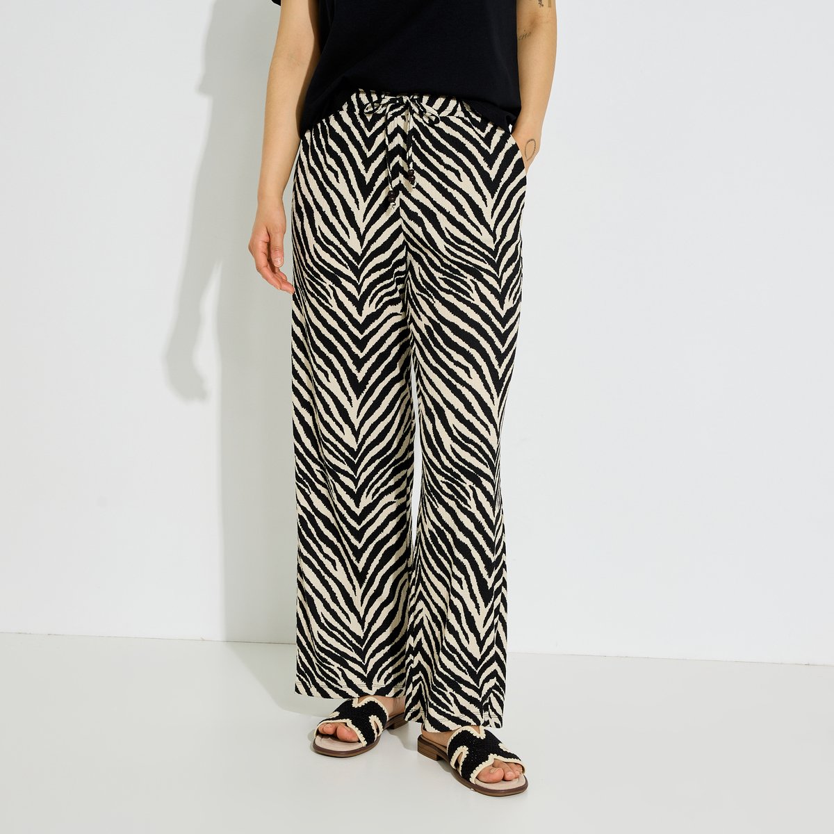 Pantalon fluide imprimé zébré noir, GRAIN DE MALICE