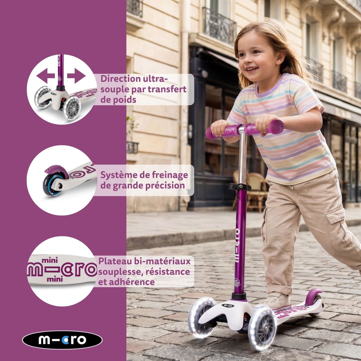 Mini Micro Deluxe Eco LED - Pourpre violet, MICRO MOBILITY