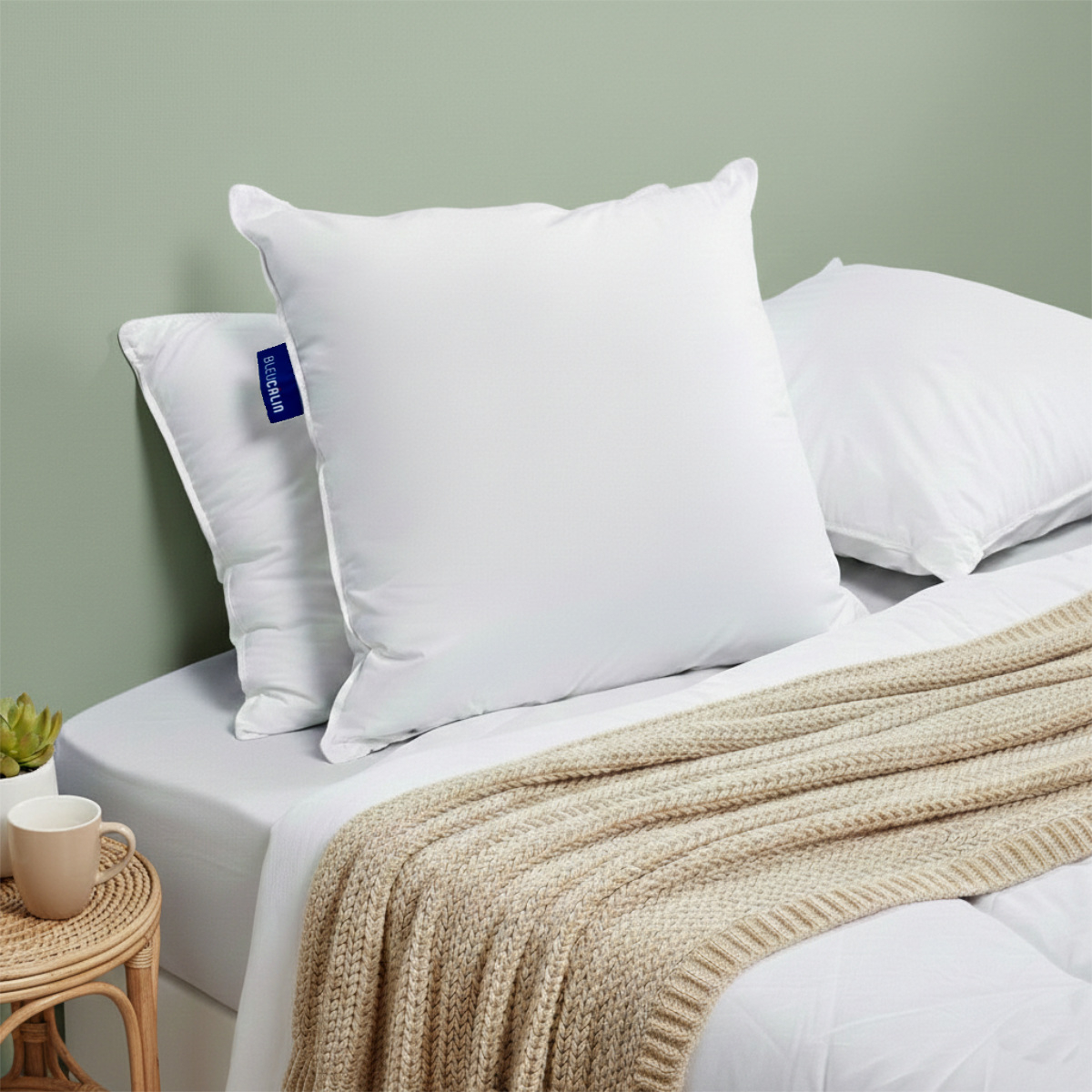 Lot de 2 oreillers gonflants SENSATION DUVET blanc, BLEU CALIN
