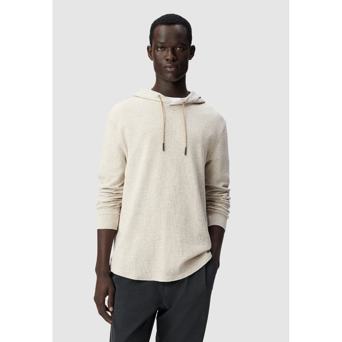 Tee-shirt à capuche maille relief beige, IKKS