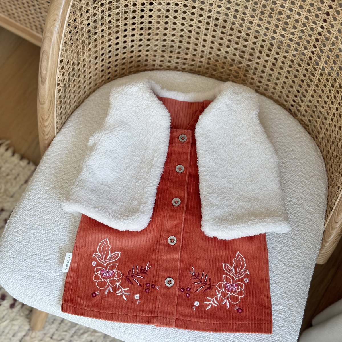Robe enfant en velours côtelé Manouk orange, PETIT BEGUIN
