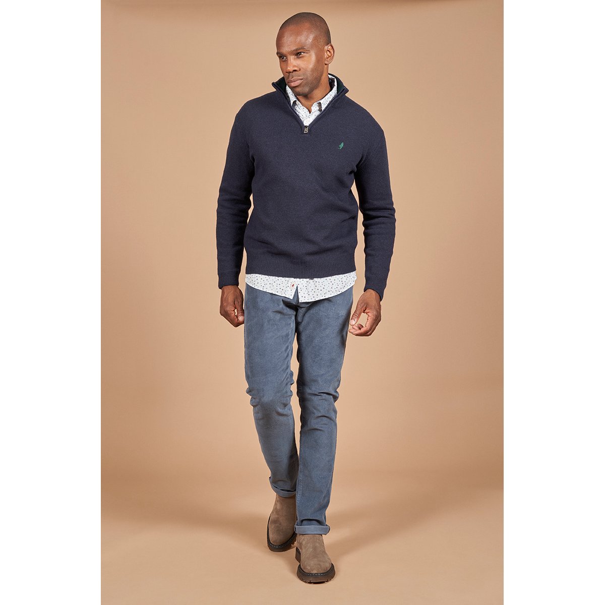 Pull 1/2 zip en laine bleu marine, MCS